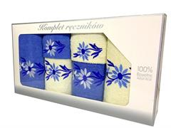 Komplet Ręczników Gracias 6 cz Ecru-Niebieski Haft Kwiaty 02